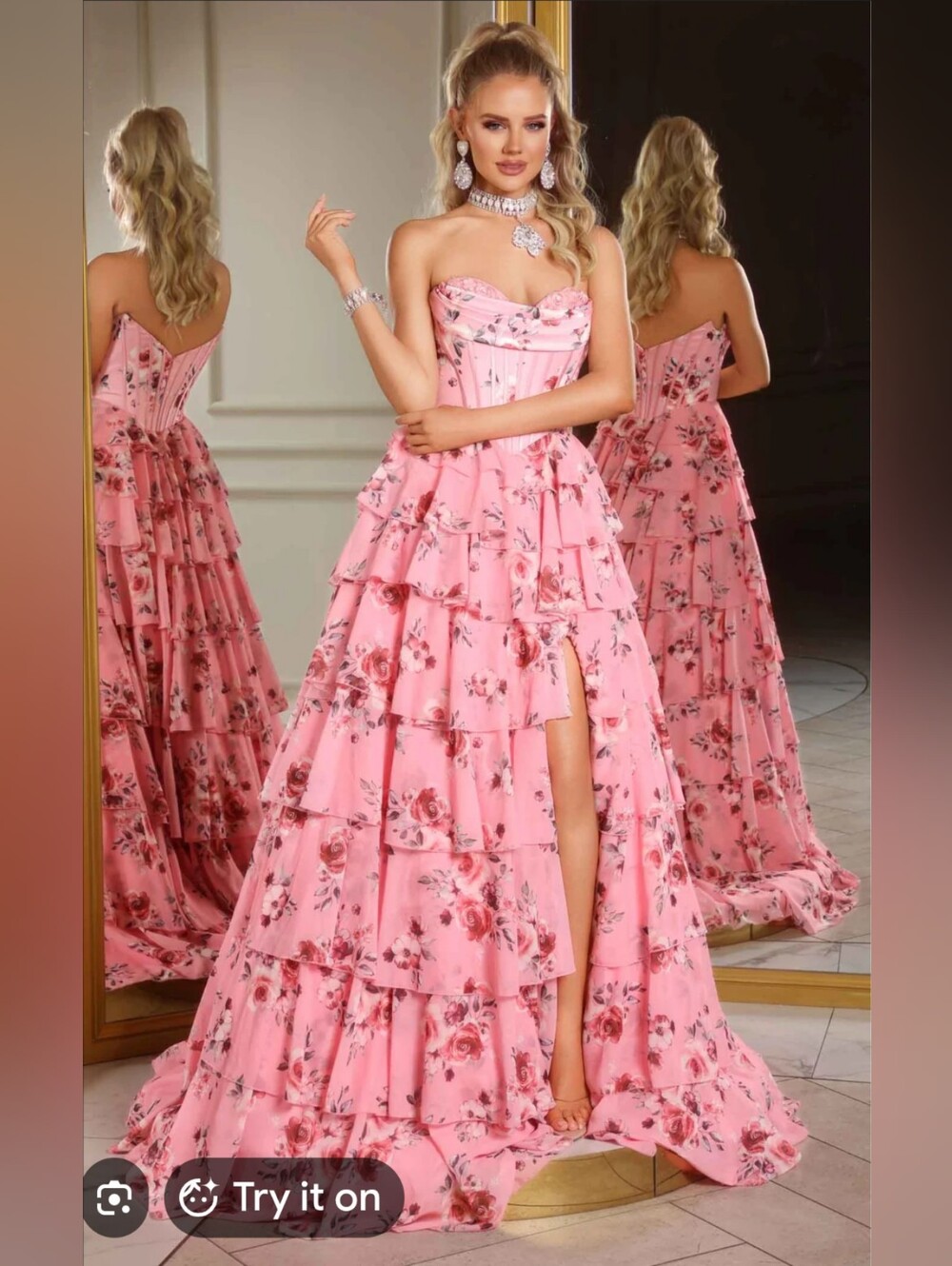 NWT Portia & Scarlett PS25960 Floral Corset Tiered Prom Gown Dress Size 10
